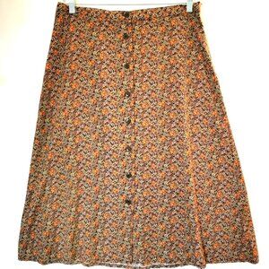 Christopher & Banks Womens Skirt Sz 12 Front Button Orange Paisley BoHo Peasant